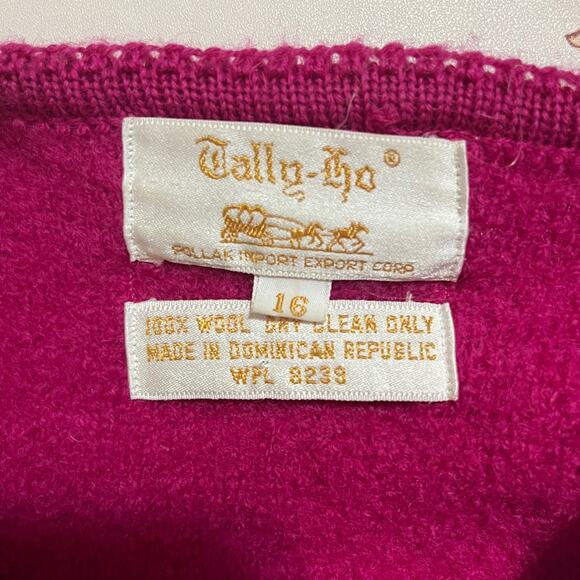 Vintage Tally-Ho Wool Cardigan Sweater, Hot Pink, Brass buttons - Picture 3 of 7